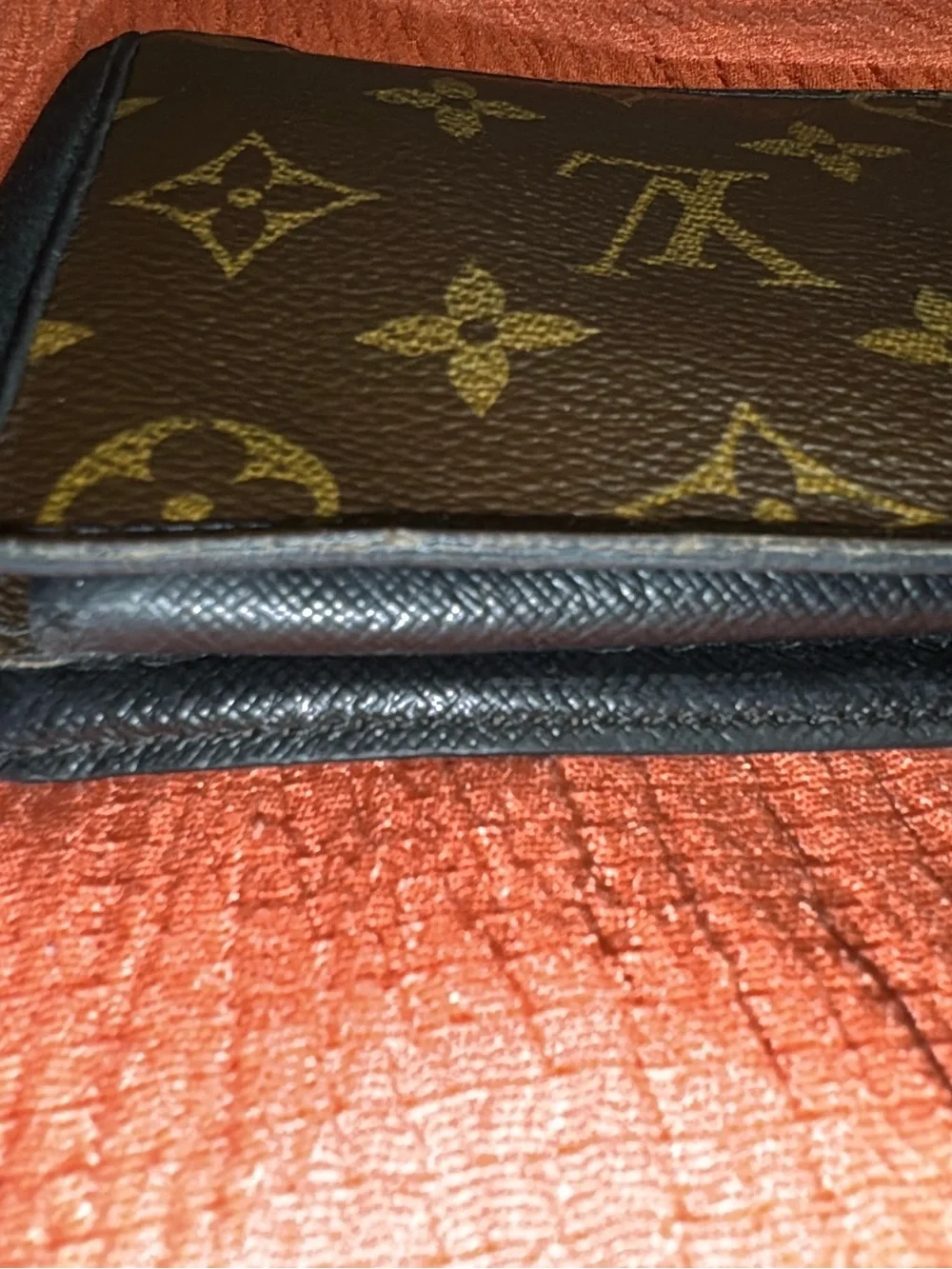 Monogram Pattern Slim Card Holder in Brown and Gold